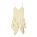 Lichtgele slipdress met spaghettibandjes, V-hals en asymmetrische ruches aan de zoom - S / Beige