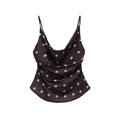 Top in raso marrone a pois blu con scollatura a cappuccio e spalline sottili - XS / Marrone Blu a Pois