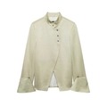 Saliegroene damesblazer met asymmetrische knopen en dramatische uitlopende mouwen - XS / Saliegroen