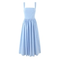 Blue and white gingham dress with square neck, thick straps, and slim waist design - S / Blue (Blue and White Plaid)