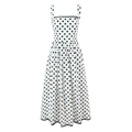 Polka dot wide strap dress with black lace trim and square neck in white and black - S / White (Black Polka Dots)