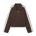 Giacca sportiva marrone con zip, strisce bianche sulle maniche e collo alto - S / Tops