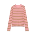 Pull en maille rayée rose et vert citron pour femme avec col rond et manches longues - S / Imprimé