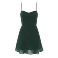Deep green A-line mini slip dress with sweetheart neckline and ruffled chiffon hem - S / Black