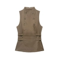 Dames vest in kaki zonder mouwen met dubbele knopenrij en een hoge kraag ontwerp - XS / Khaki