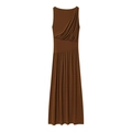 Sleeveless dark brown long dress with asymmetric draped pleats and a slim fit design - XS / Dark Brown