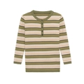 T-shirt Henley rayé à manches longues pour bébé en coton tricoté olive et rose doux - S / Rayures vertes