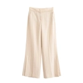 Chique crème broek met hoge taille, wijde pijpen en elegante plooien en zakken - XS / Hoge taille wijde pijpen broek