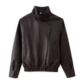 Veste de motard chic en similicuir marron foncé avec col montant et coupe courte vintage - S / Marron