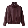Veste courte femme en similicuir bordeaux avec col montant et taille élastiquée - S / Bordeaux