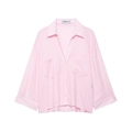 Camicia a righe rosa da donna con maniche lunghe e ampie tasche sul petto frontali - XS / Rosa