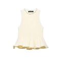 Women's rib-knit sleeveless top in cream white with stylish ruffled hem design - S / Light Yellow