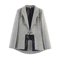 Franse asymmetrische geruite blazer met dubbele rij knopen in groen-zwart ruitje - S / Geruit