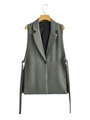 Detail view of women's sleeveless blazer vest with notched lapels and side ribbon accents - S / Army Green