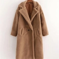 Brown long faux fur teddy coat with wide lapel and single button closure for winter - S / Tops / Brown