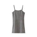 Robe à bretelles classique à motif pied-de-poule noir et blanc avec coupe ajustée et col carré - S / Pied-de-poule Noir et Blanc