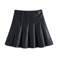 Mini falda plisada de cuero sintético negro de talle alto con una silueta evasé elegante - XS / Negro