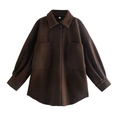 Chaqueta tipo camisa oversize marrón oscuro para mujer con bolsillos y cierre de botones - S / Café oscuro
