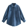 Chaqueta camisera azul de corte extragrande con bolsillos y cuello con solapa plana - S / Azul