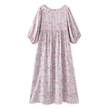 Floral print maxi dress with high waist design and long puff sleeves on white background - S / Lavender Floral