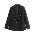 Zwarte tweed blazer voor dames met dubbele knopenrij en gouden reliëf knopen - XS / Zwart