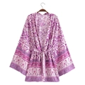 Abito kimono viola a fiori bohémien con scollo a V e maniche larghe per le vacanze estive - S / Stampa Viola