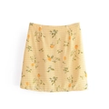 Mini-jupe taille haute vintage française avec motif à carreaux jaunes et citrons - S / Vichy Jaune Blanc Imprimé Citron