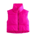 Dettaglio del gilet imbottito rosa neon con collo alto e orlo regolabile - S / Rosa Rosso