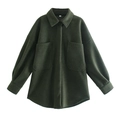 Dunkelgrüne Wollmischung-Hemdjacke in lockerer Passform mit großen Brusttaschen und Knöpfen - XS / Dunkles Waldgrün