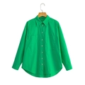 Chemise en popeline verte oversize avec poches de poitrine et col rabattu classique - XS / Vert