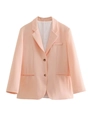 Women's casual loose fit single-breasted blazer with classic lapel in soft apricot - XS / Peach