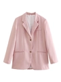 Women's loose fit light pink single-breasted blazer jacket with notch lapel and pockets - XS / Pink