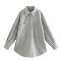 Locker geschnittene hellgraue Wolljacke mit Pattentaschen und minimalistischem Design - XS / Hellgrau