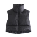 Gilet imbottito nero minimalista da donna con colletto rialzato e coulisse regolabile - S / Nero