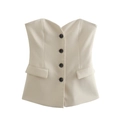 Slim-fit cream sleeveless vest with V-neckline and contrasting black front buttons - S / Tops / Off White