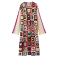 Cárdigan con capucha de ganchillo hecho a mano con cuadros granny y manga larga - Patchwork Beige Multicolor