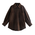 Deep brown woolen shirt jacket with oversized pockets and button-up front in XS size - Dark Brown