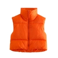 Short bright orange puffer vest with high collar and adjustable drawstring hem - Orange