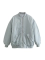 Detail view of M-sized light blue bomber jacket featuring silver zipper and ribbed cuffs - XS / Light Gray