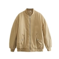 Detail of khaki bomber jacket featuring diamond quilted lining and ribbed cuffs and collar - Khaki