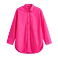 Camisa de mujer en popelina rosa fucsia con manga larga y dobladillo curvo asimétrico - XS / Rosa Rojo