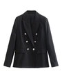 Blazer femme noir cintré à double boutonnage avec boutons argentés et poches - S / Noir