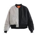 Giacca bomber bicolore grigia e nera con fodera arancione e tasca utility sulla manica - S / Grigio/Nero Patchwork