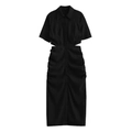 Detail of black cut-out dress with turn-down collar and ruched texture details - XS / Black