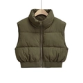 Gilet matelassé olive pour femme, coupe ajustée avec col montant et ourlet côtelé - Vert Militaire
