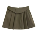 Minigonna a pieghe Y2K verde militare a vita alta con tasche laterali e zip in metallo - S / verde oliva