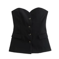 Women's black strapless Y2K vest featuring a heart-shaped neckline and front button closure - S / Tops / Black