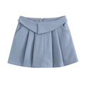 Minigonna a pieghe Y2K grigio-azzurra a vita alta con taglio a V e tasche laterali chic - S / Azzurro