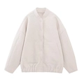 Détail d'une veste en laine beige montrant le col montant et la texture du tissu - S / Beige