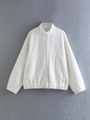Veste bomber Y2K blanche en polaire avec col montant et coupe cargo décontractée - S / Blanc